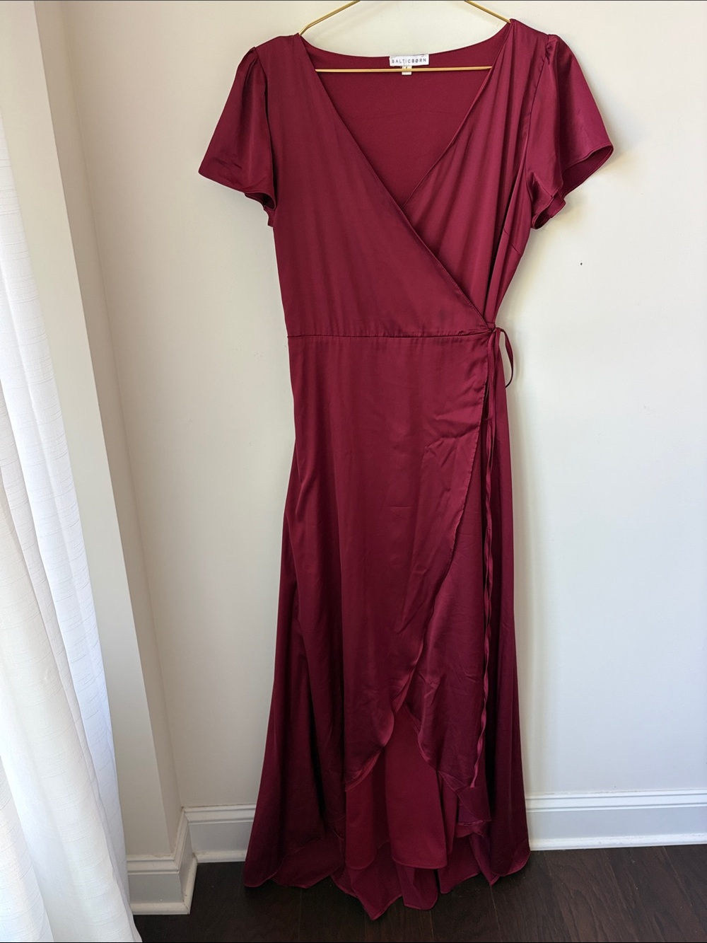 Baltic Born Vara Satin Maxi Wrap Dress in Mulberry Wedding Event Lined Size L